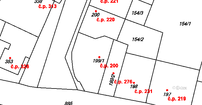 Rožďalovice 200 na parcele st. 199/1 v KÚ Rožďalovice, Katastrální mapa