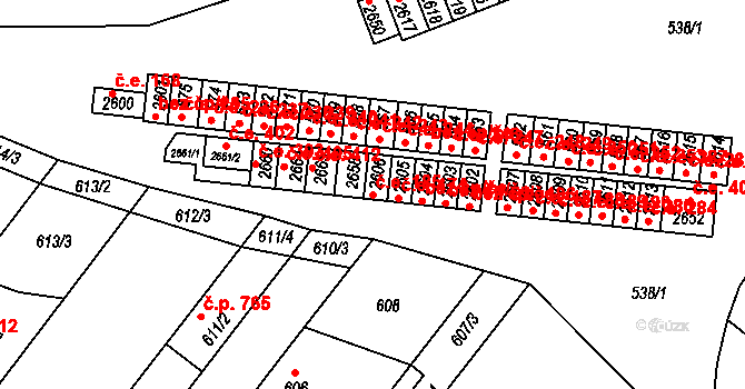 Veverská Bítýška 185 na parcele st. 2606 v KÚ Veverská Bítýška, Katastrální mapa