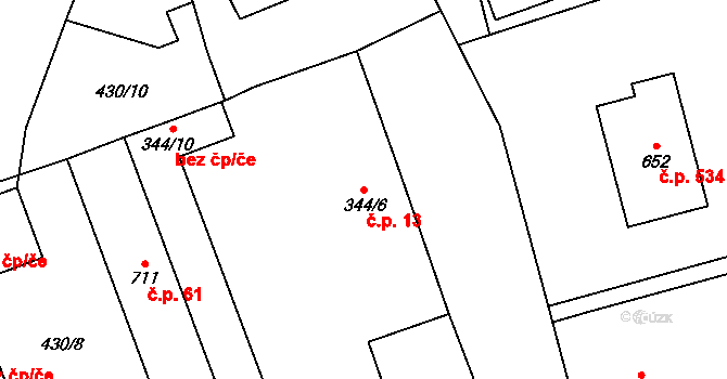 Dambořice 13 na parcele st. 344/6 v KÚ Dambořice, Katastrální mapa