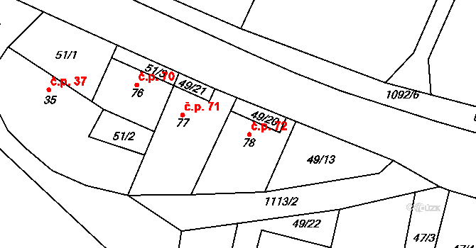 Vysoké Studnice 72 na parcele st. 78 v KÚ Vysoké Studnice, Katastrální mapa