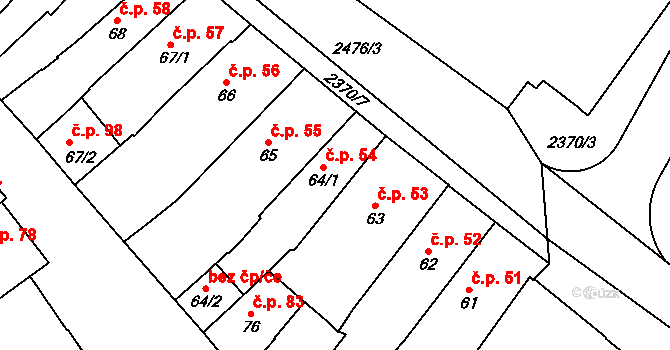 Polná 54 na parcele st. 64/1 v KÚ Polná, Katastrální mapa