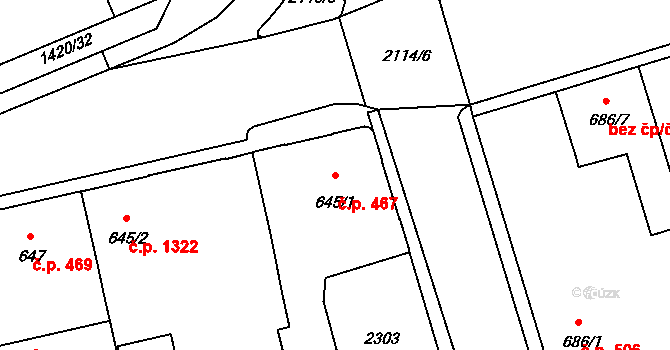 Šumperk 467 na parcele st. 645/1 v KÚ Šumperk, Katastrální mapa