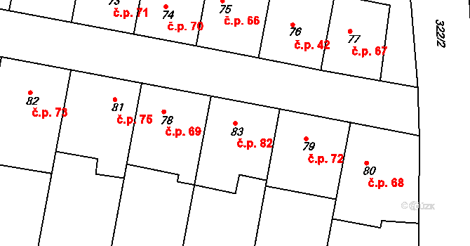 Vodochody 82 na parcele st. 83 v KÚ Vodochody u Prahy, Katastrální mapa