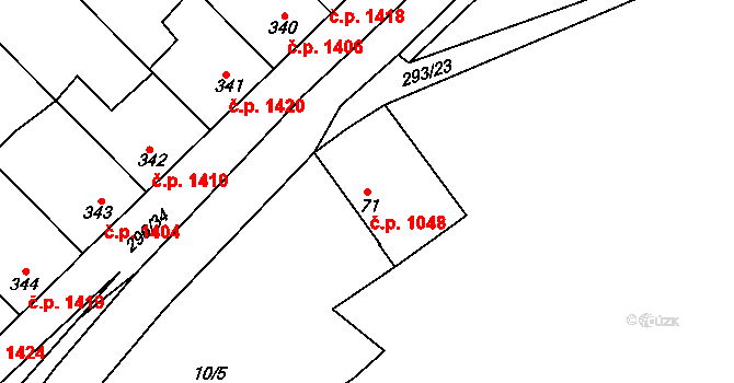 Švermov 1048, Kladno na parcele st. 71 v KÚ Hnidousy, Katastrální mapa