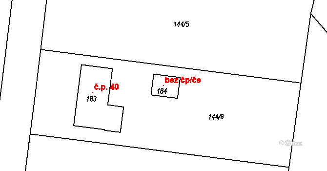 Sedlec-Prčice 146943040 na parcele st. 184 v KÚ Divišovice, Katastrální mapa