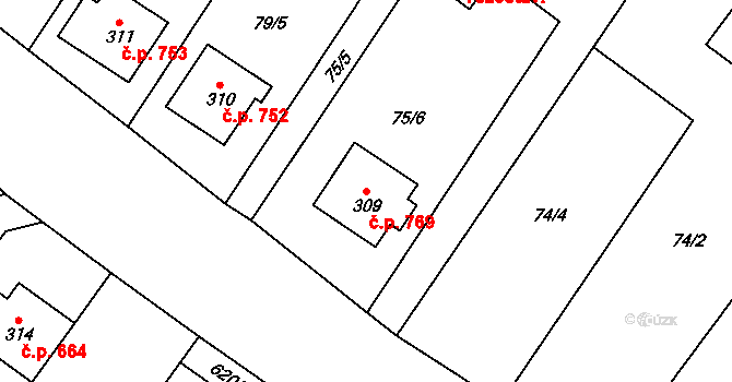Chvalčov 769 na parcele st. 309 v KÚ Chvalčova Lhota, Katastrální mapa