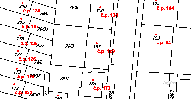 Poplze 129, Libochovice na parcele st. 157 v KÚ Poplze, Katastrální mapa