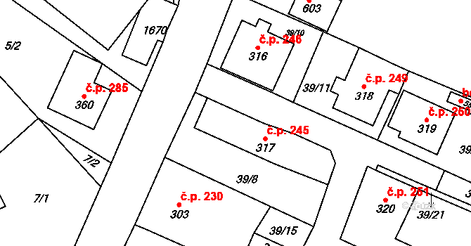 Dlouhá Třebová 245 na parcele st. 317 v KÚ Dlouhá Třebová, Katastrální mapa