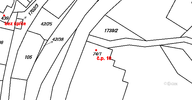 Trstěnice 10 na parcele st. 74/1 v KÚ Trstěnice u Litomyšle, Katastrální mapa