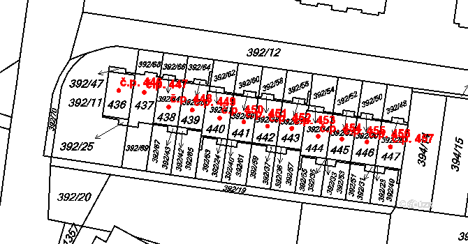 Okříšky 451 na parcele st. 441 v KÚ Okříšky, Katastrální mapa