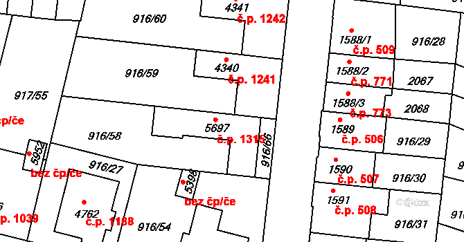 Horka-Domky 1315, Třebíč na parcele st. 5697 v KÚ Třebíč, Katastrální mapa