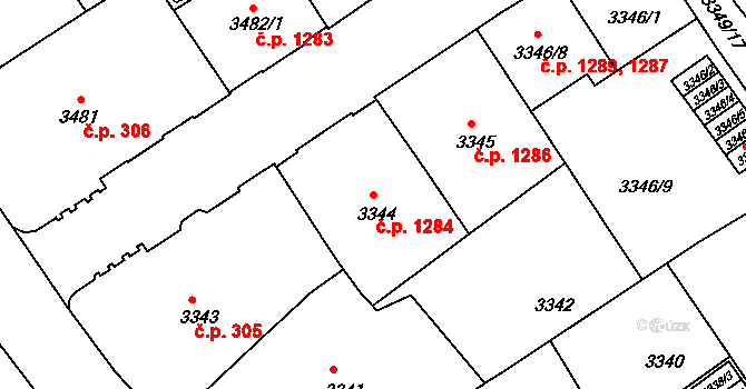 Černá Pole 1284, Brno na parcele st. 3344 v KÚ Černá Pole, Katastrální mapa