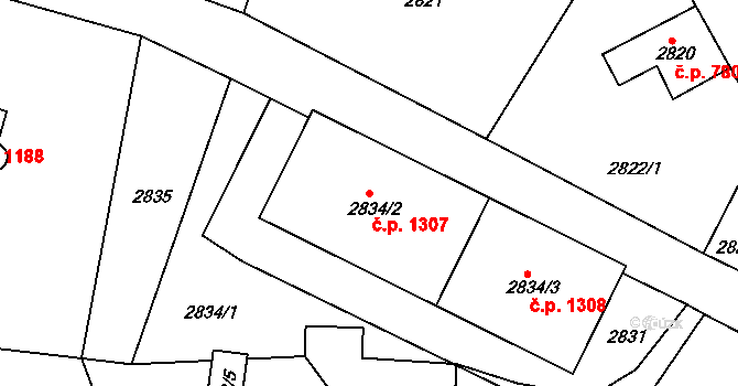Smržovka 1307 na parcele st. 2834/2 v KÚ Smržovka, Katastrální mapa