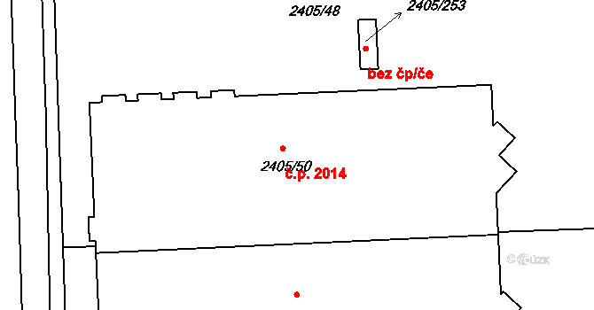 Pelhřimov 2014 na parcele st. 2405/50 v KÚ Pelhřimov, Katastrální mapa