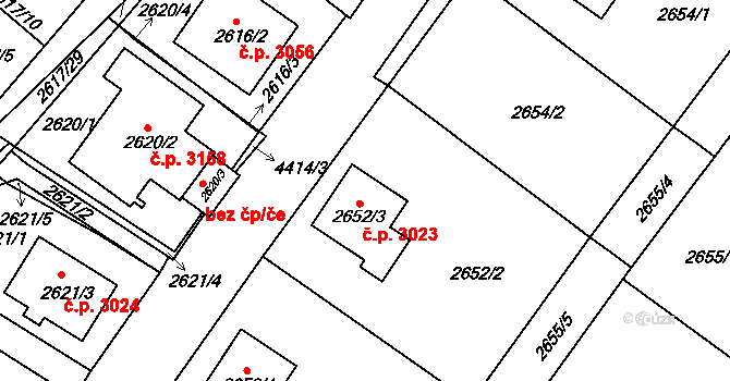 Teplice 3023 na parcele st. 2652/3 v KÚ Teplice, Katastrální mapa
