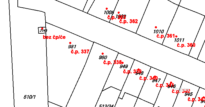 Nový Bydžov 338 na parcele st. 980 v KÚ Nový Bydžov, Katastrální mapa