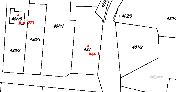 Chlebovice 1, Frýdek-Místek na parcele st. 484 v KÚ Chlebovice, Katastrální mapa