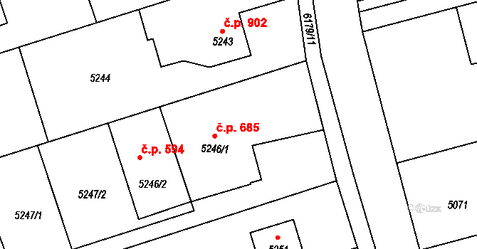 Šenov 685 na parcele st. 5246/1 v KÚ Šenov u Ostravy, Katastrální mapa