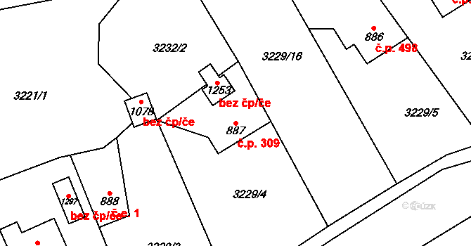 Halenkov 309 na parcele st. 887 v KÚ Halenkov, Katastrální mapa