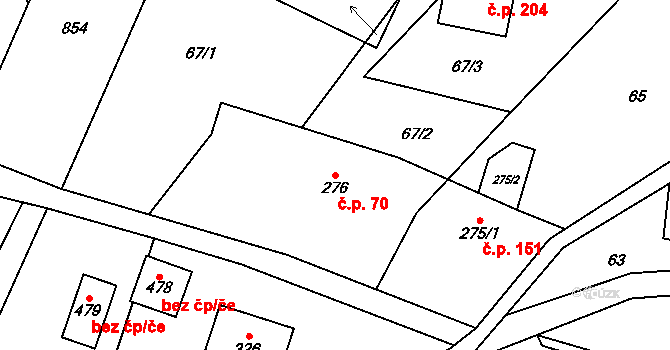 Leskovec 70 na parcele st. 276 v KÚ Leskovec, Katastrální mapa