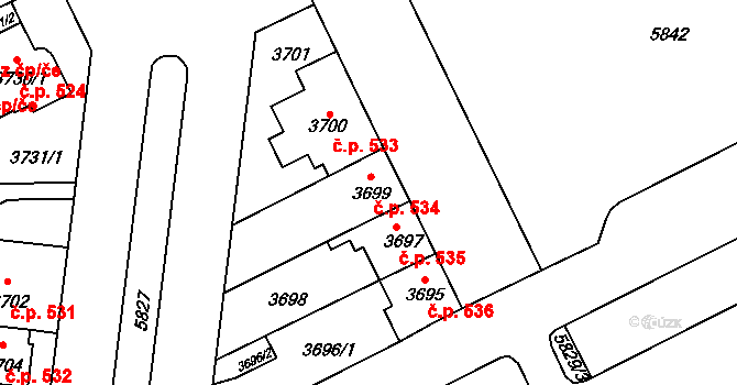 Záběhlice 534, Praha na parcele st. 3699 v KÚ Záběhlice, Katastrální mapa