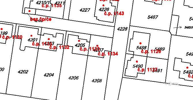 Záběhlice 1134, Praha na parcele st. 4207 v KÚ Záběhlice, Katastrální mapa