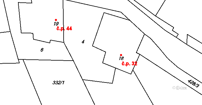 Radlice 32, Volfířov na parcele st. 18 v KÚ Radlice u Volfířova, Katastrální mapa