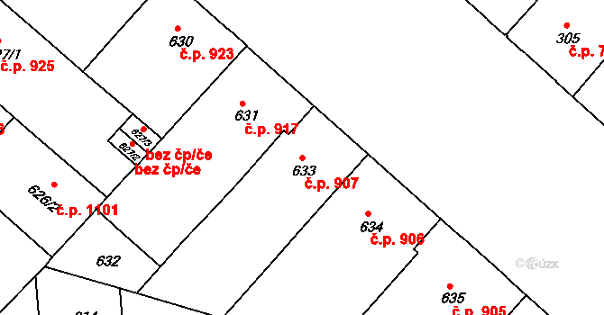 Bubeneč 907, Praha 10 na parcele st. 633 v KÚ Bubeneč, Katastrální mapa