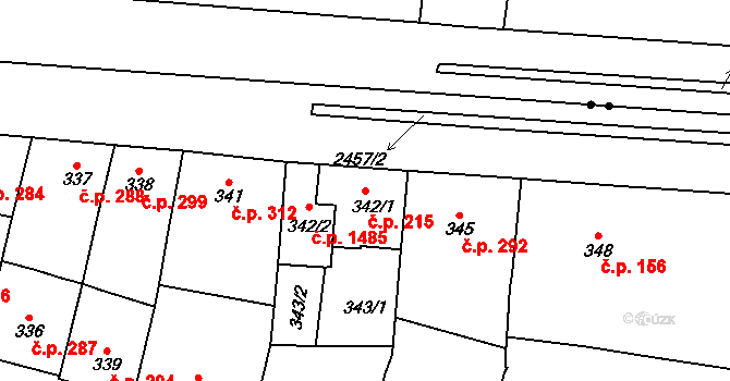 Vršovice 215, Praha na parcele st. 342/1 v KÚ Vršovice, Katastrální mapa