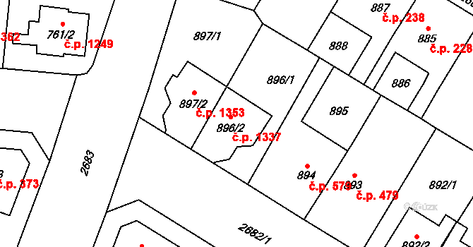 Hostivař 1337, Praha na parcele st. 896/2 v KÚ Hostivař, Katastrální mapa