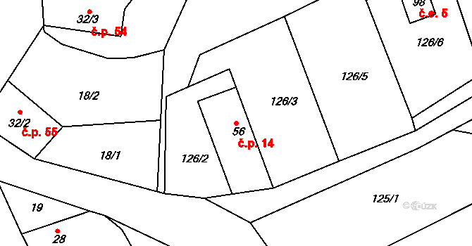 Luhy 14, Dolní Hbity na parcele st. 56 v KÚ Luhy, Katastrální mapa