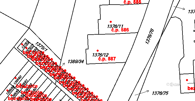 Příbram II 587, Příbram na parcele st. 1376/12 v KÚ Příbram, Katastrální mapa