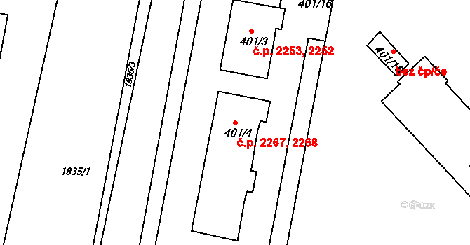 Česká Lípa 2267,2268 na parcele st. 401/4 v KÚ Česká Lípa, Katastrální mapa