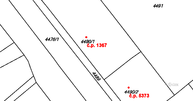 Chomutov 1367 na parcele st. 4490/1 v KÚ Chomutov I, Katastrální mapa
