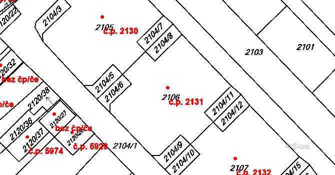 Chomutov 2131 na parcele st. 2106 v KÚ Chomutov II, Katastrální mapa