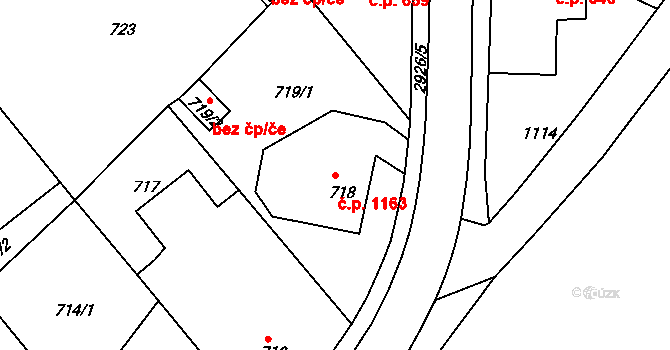 Rumburk 1 1163, Rumburk na parcele st. 718 v KÚ Rumburk, Katastrální mapa