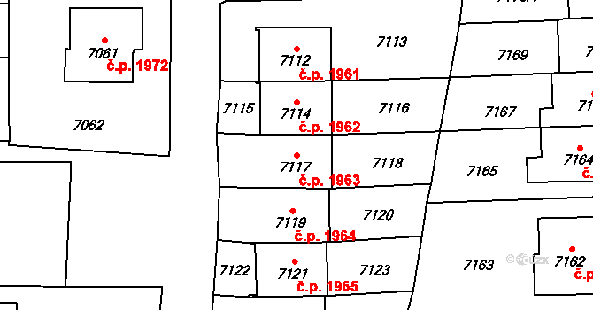 Vsetín 1963 na parcele st. 7117 v KÚ Vsetín, Katastrální mapa