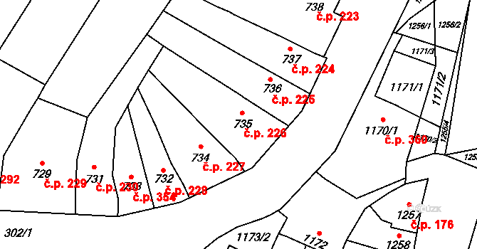 Pozořice 226 na parcele st. 735 v KÚ Pozořice, Katastrální mapa