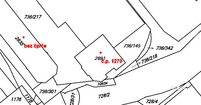 Mariánské Hory 1270, Ostrava na parcele st. 2691 v KÚ Mariánské Hory, Katastrální mapa