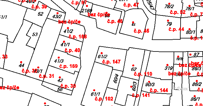 Zámostí 147, Třebíč na parcele st. 61/2 v KÚ Podklášteří, Katastrální mapa