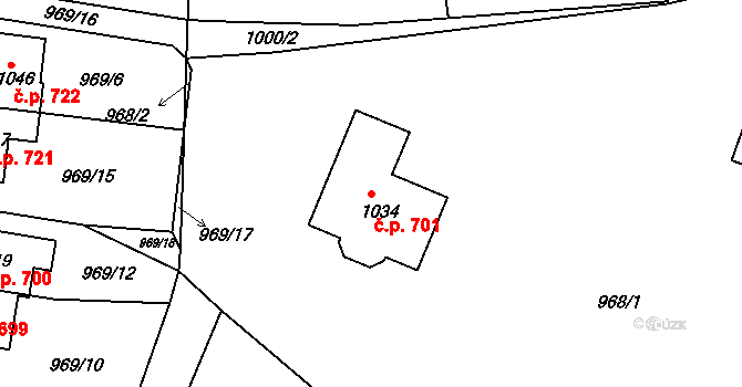 Sobotka 701 na parcele st. 1034 v KÚ Sobotka, Katastrální mapa