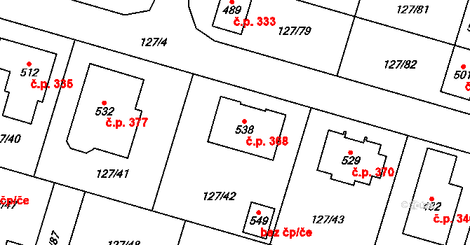 Měšice 368 na parcele st. 538 v KÚ Měšice u Prahy, Katastrální mapa