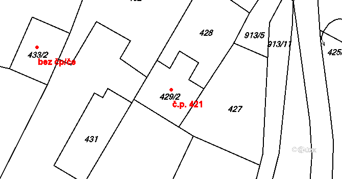 Hodonice 421 na parcele st. 429/2 v KÚ Hodonice, Katastrální mapa