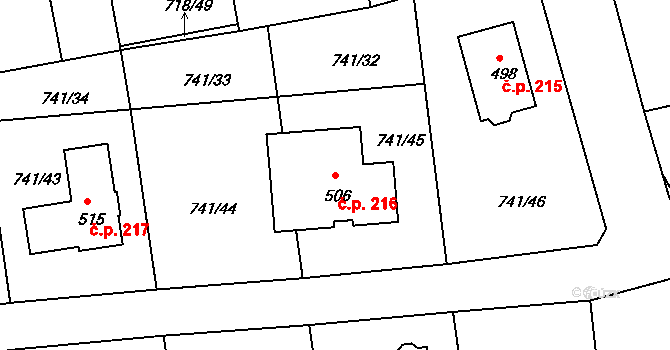 Dolní Kamenice 216, Česká Kamenice na parcele st. 506 v KÚ Dolní Kamenice, Katastrální mapa