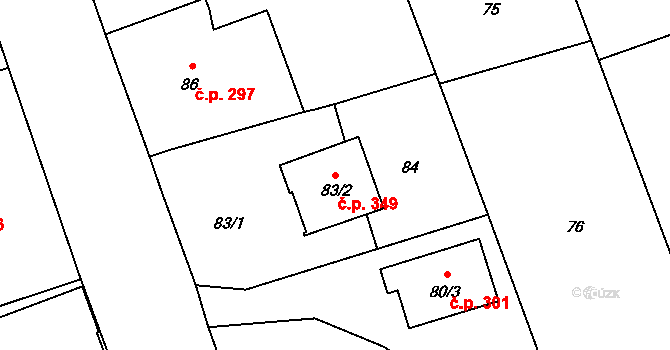 Komárov 349, Opava na parcele st. 83/2 v KÚ Komárov u Opavy, Katastrální mapa