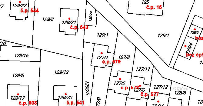 Krmelín 579 na parcele st. 127/4 v KÚ Krmelín, Katastrální mapa