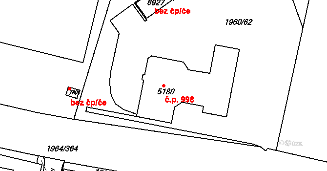 Borovina 998, Třebíč na parcele st. 5180 v KÚ Třebíč, Katastrální mapa