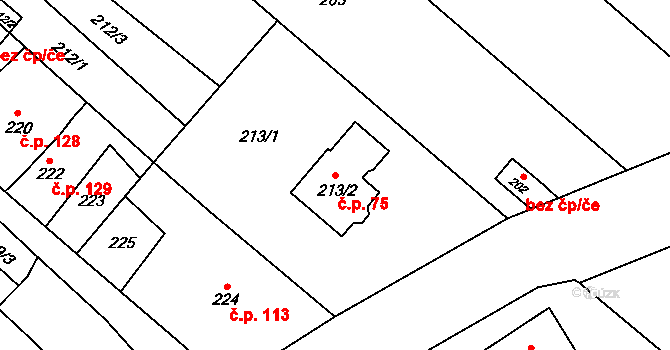 Vrbice 75, Bohumín na parcele st. 213/2 v KÚ Vrbice nad Odrou, Katastrální mapa