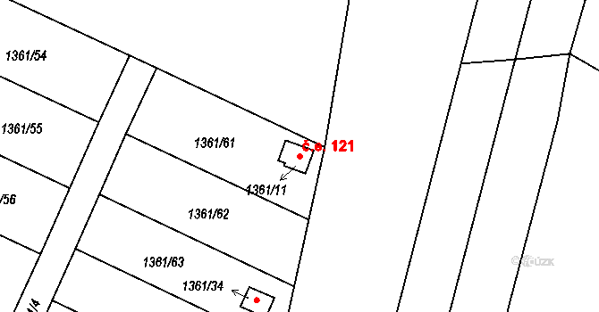 Jemnice 121 na parcele st. 1361/11 v KÚ Jemnice, Katastrální mapa