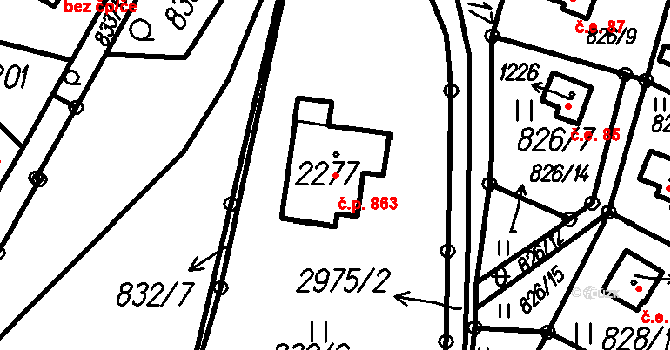 Čeladná 863 na parcele st. 2277 v KÚ Čeladná, Katastrální mapa